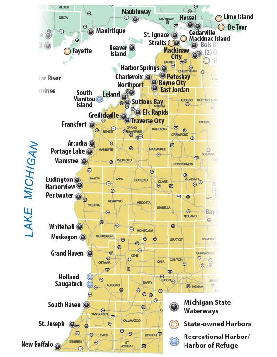 map of harbors on michigan's west coast